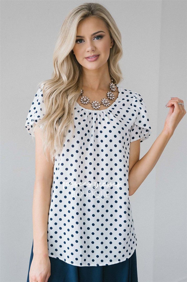 Polka Dot Tulip Sleeve Chiffon Top