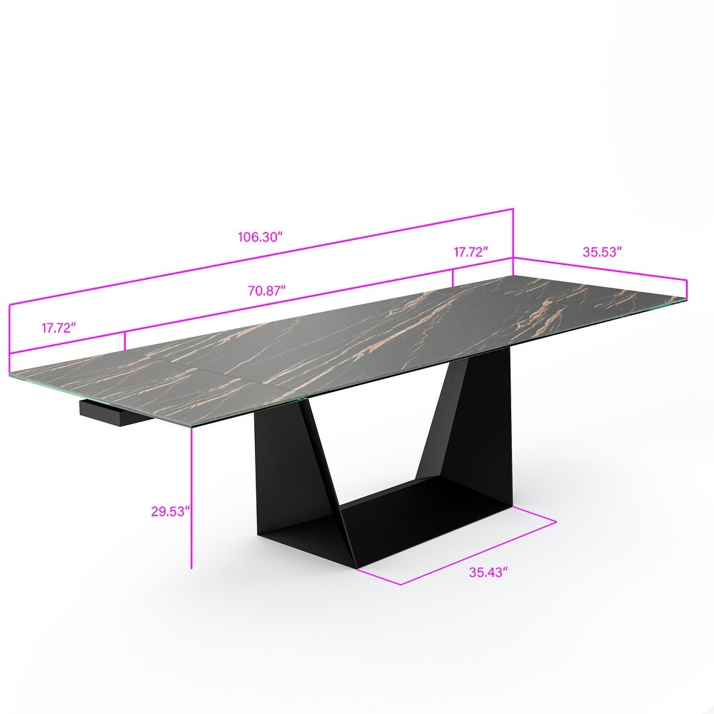 Davee Extendable Dining Table with Slate black Ceramic Top   106.3/70.87*35.43*29.53