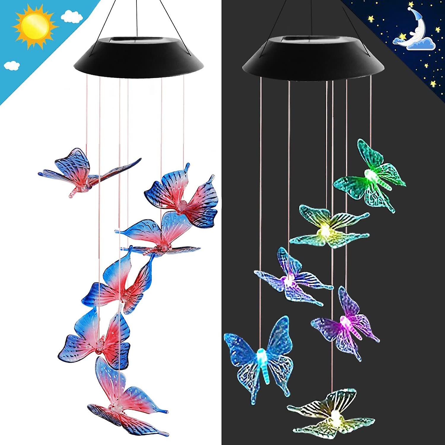 Color Changing Spiral Solar Powered Led Chime Night Light Romantic Outdoor Decor For Patio， Yard With Hook (butterfly)