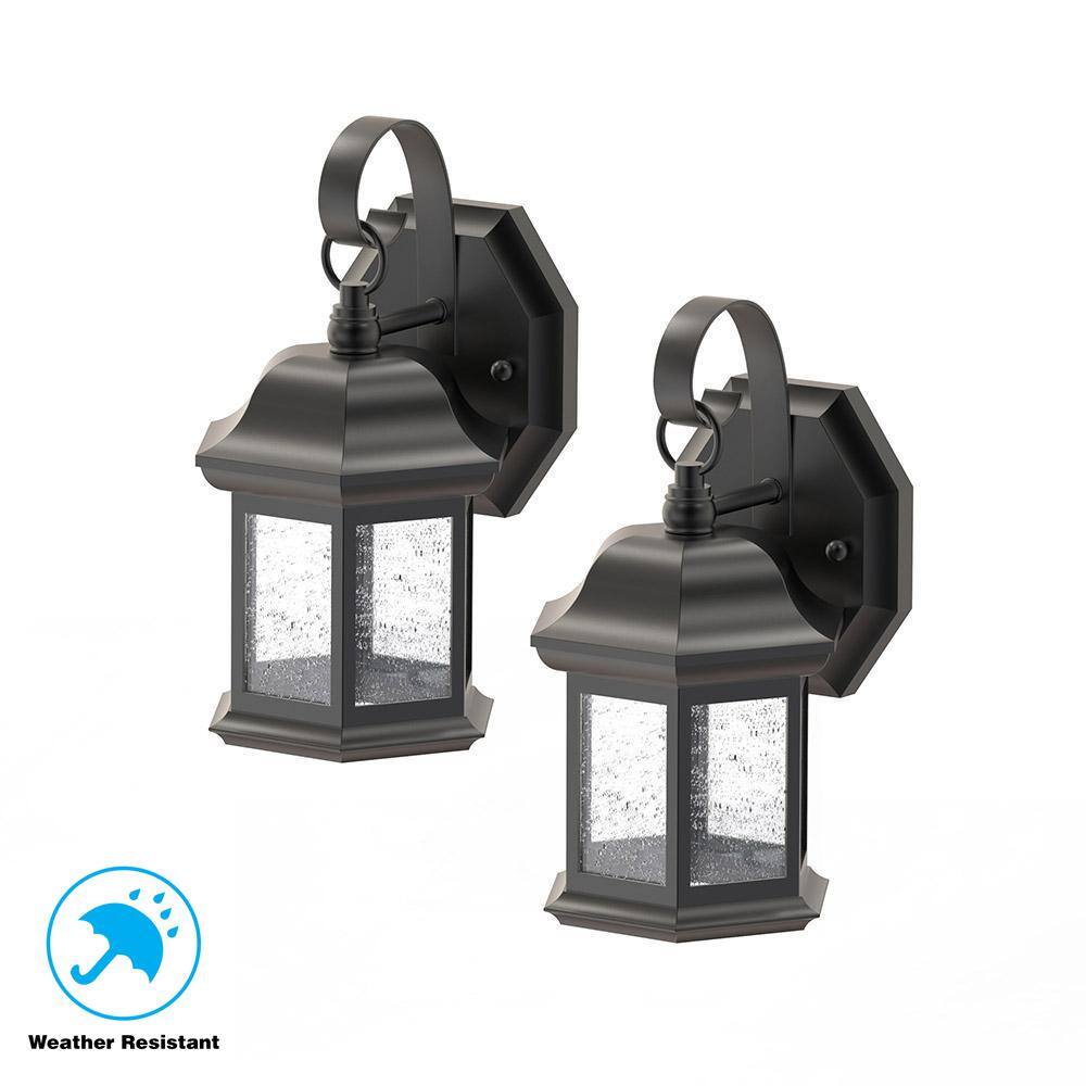 Hampton Bay 1-Light Black Outdoor Wall Light Fixture with Seeded Glass (2-Pack) KB T0784