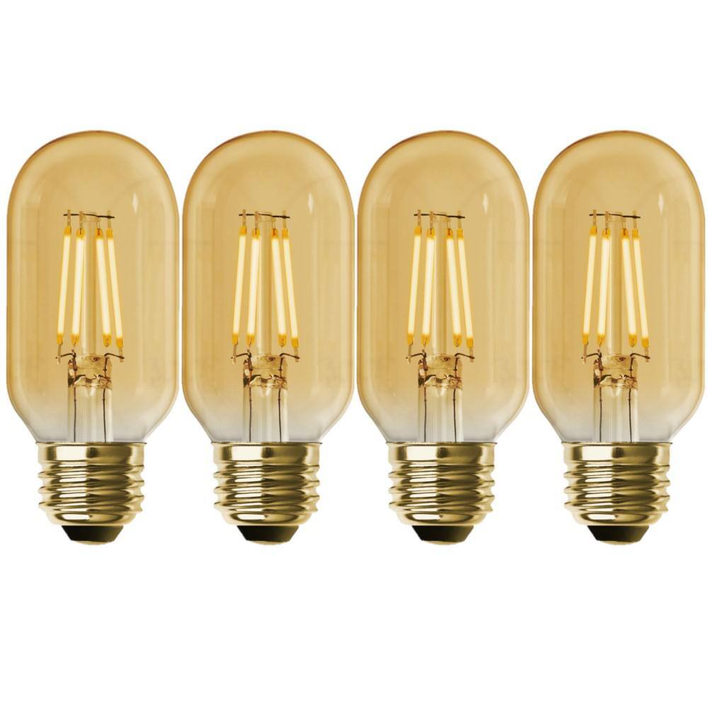 Feit Electric 40-Watt Equivalent T14 Dimmable Straight Filament Amber Glass Vintage Edison LED Light Bulb Warm White (4-Pack) T1440LEDHDRP4