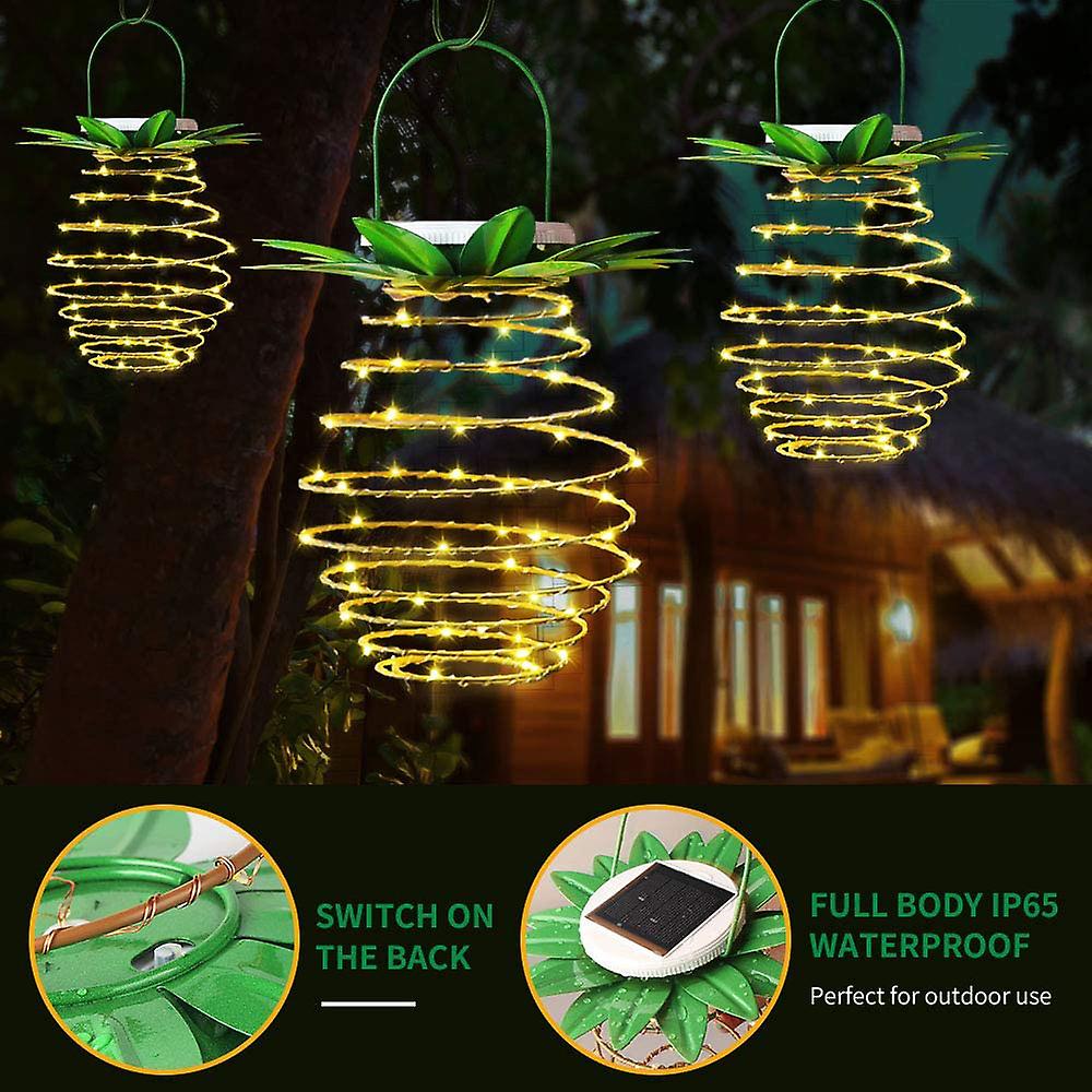 2 Pack 60leds Pineapple Solar Lights Outdoor Solar Lights Hanging Solar Lantern With Handle Solar Powered Garden Outdoor Decorative Pineapple Lights F