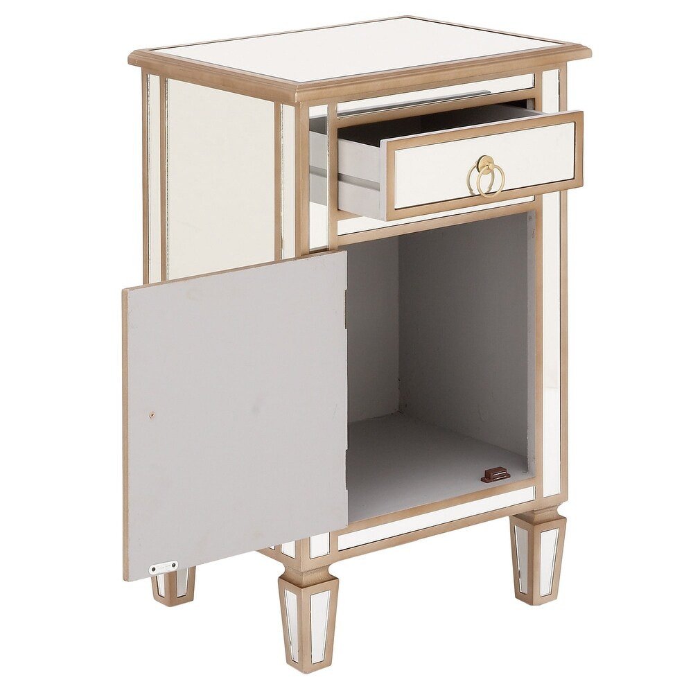 Goldtone Mirrored Cabinet Side Table