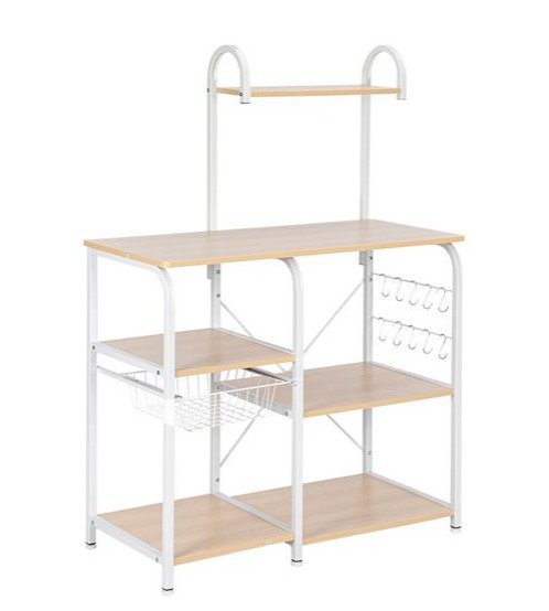 Light Beige Kitchen Baker's Rack Utility Storage Shelf 35.5 Microwave Stand 4-Tier 3-Tier Shelf