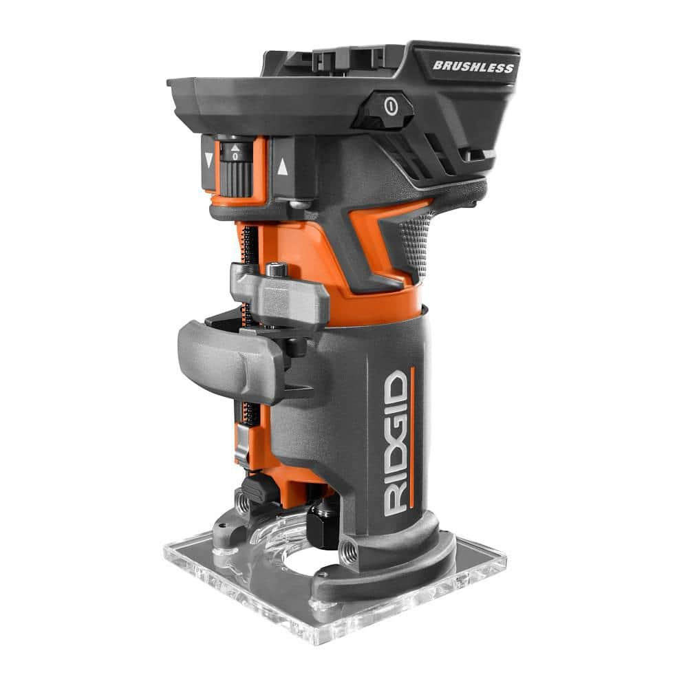 RIDGID 18V OCTANE Brushless Cordless Compact Fixed Base Router with 1/4 in. Bit, Round and Square Bases and Collet Wrench R860443B