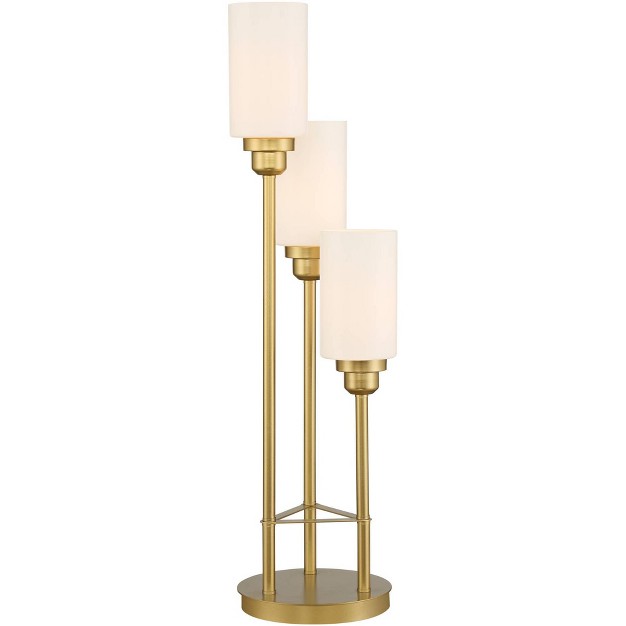 Tall Brass Metal 3 Light White Glass Shades For Bedroom Living Room Bedside Nightstand Office Kids