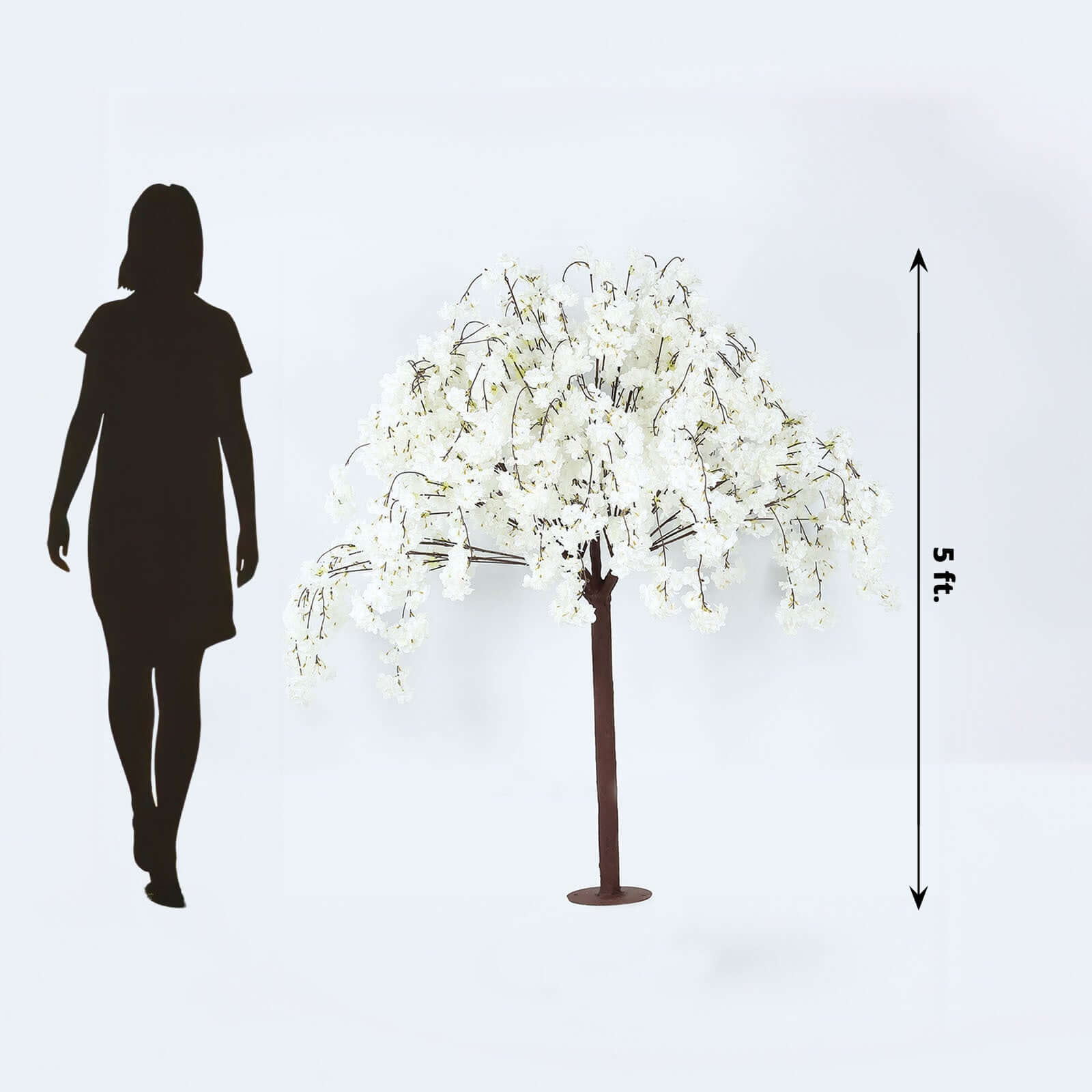 White Artificial Cherry Blossom Tree With Detachable Metal Base, Silk Sakura Flowers Wishing Tree Wedding Decor - 5ft