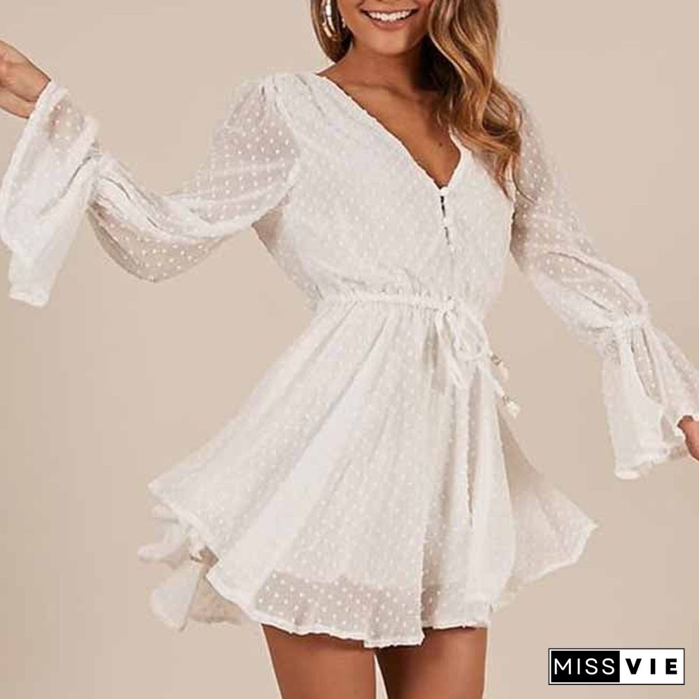 3d Embroidery Chiffon Short Jumpsuit Long Sleeve Romper Shorts