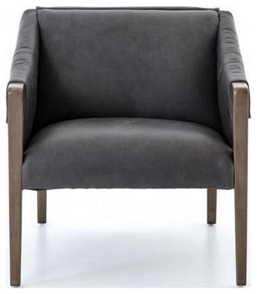 32 quotAccent Armchair  Metal Buckle Accents  Dark Gray Top Grain Leather   Transitional   Armchairs And Accent Chairs   by VirVentures  Houzz