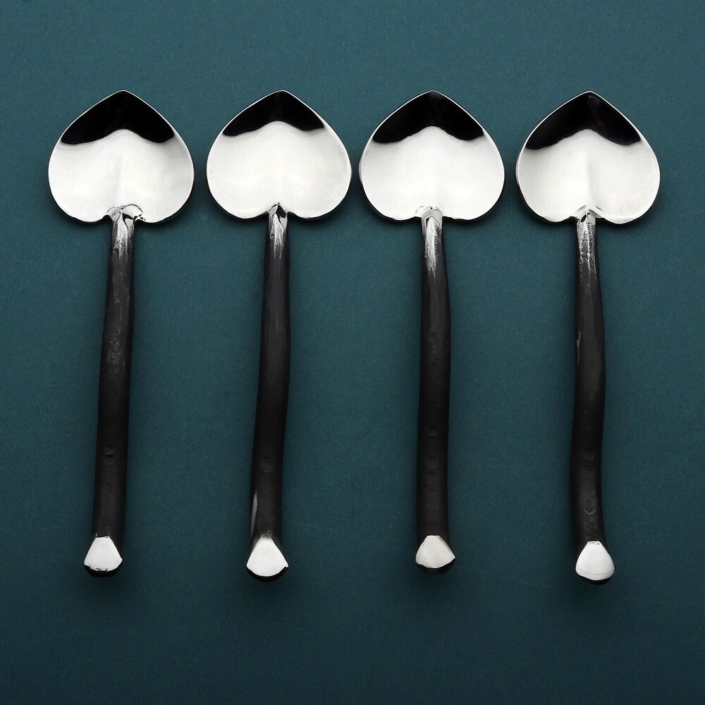 Twig Design Burnt Black Heart Spoon 4 Pcs. Set