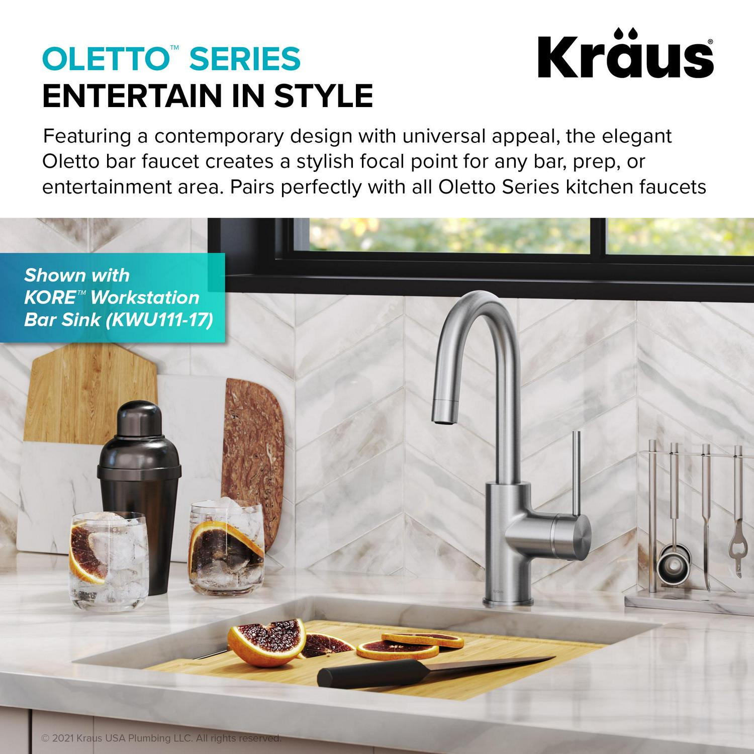 KRAUS Spot Free Oletto Single Handle Kitchen Bar Faucet in all-Brite Stainless Steel Finish