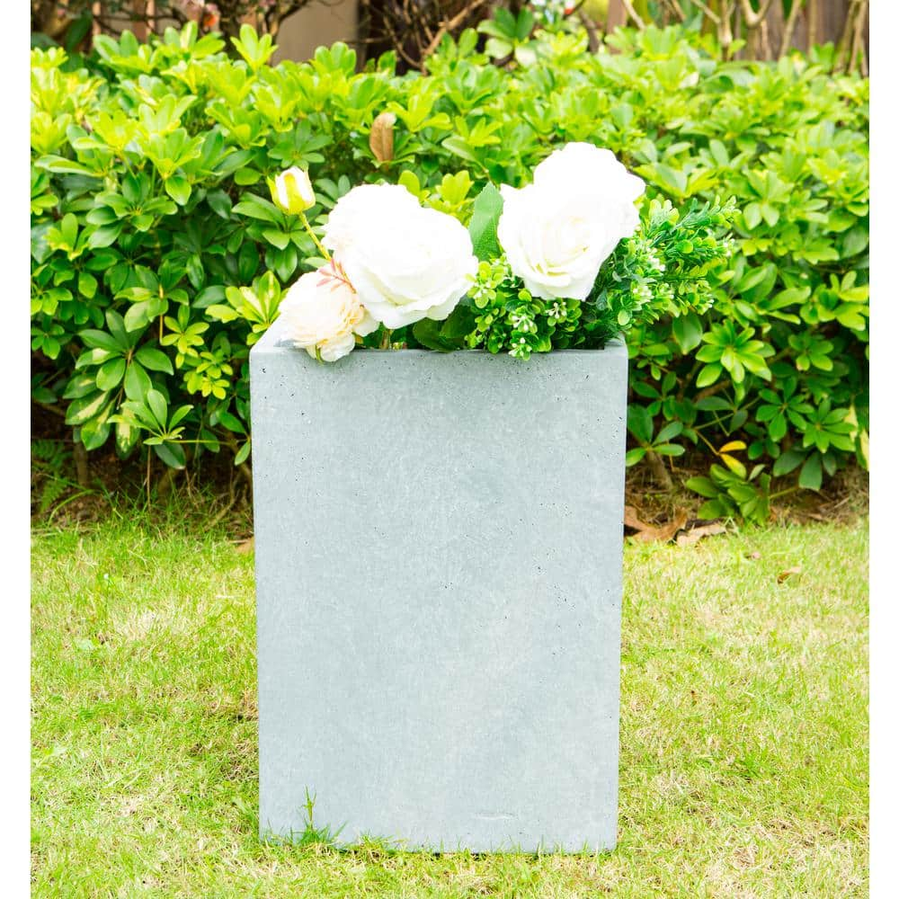 KANTE Medium 16 in. Tall Slate Gray Lightweight Concrete Square Outdoor Planter RF0007B-C60611