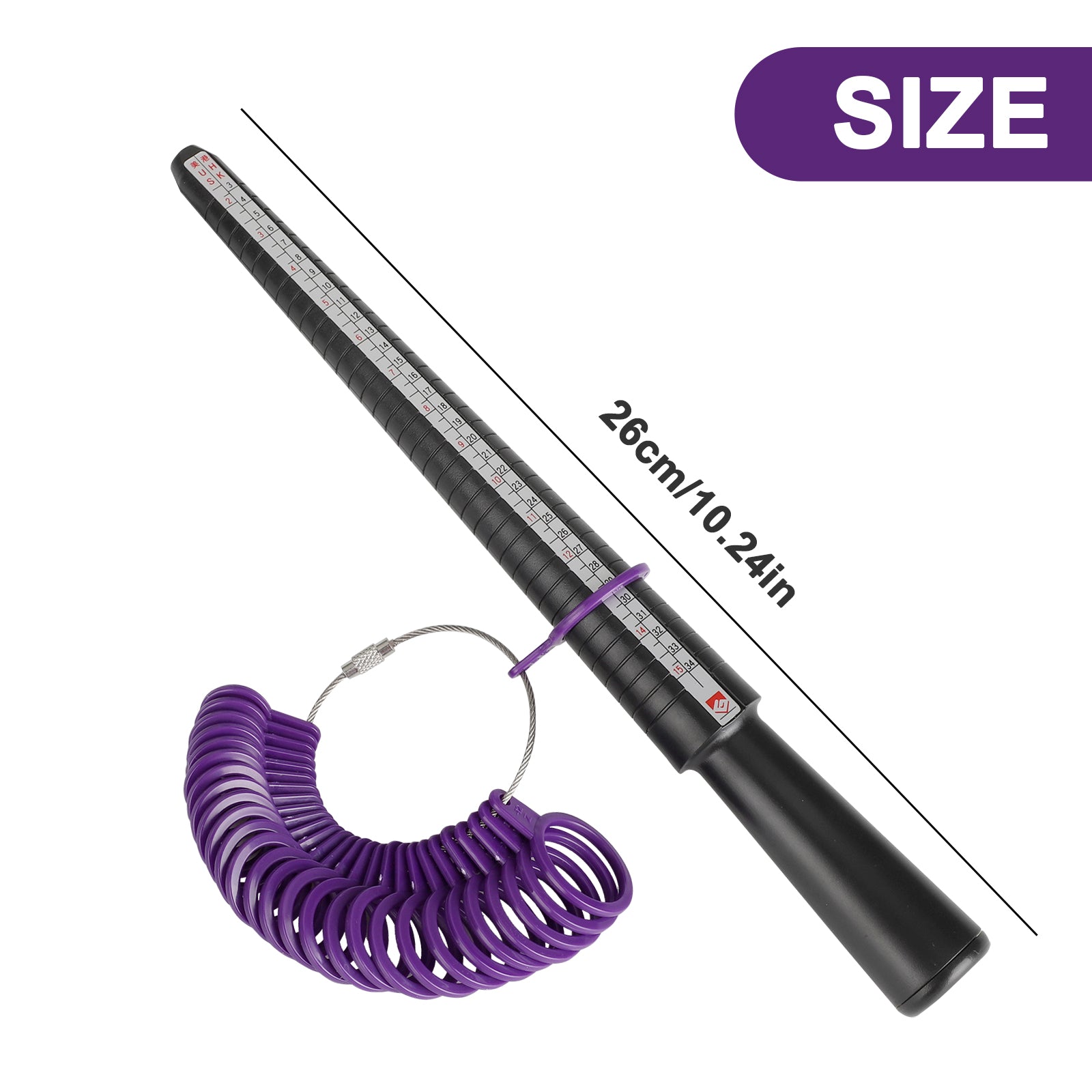 Ring Sizer Measuring Tool Finger Ring Mandrel, EEEkit Ring Gauge Black Finger Sizer Stick, Finger Sizing Measurement Jewelry Making Tools Set with 27pcs Circle Models