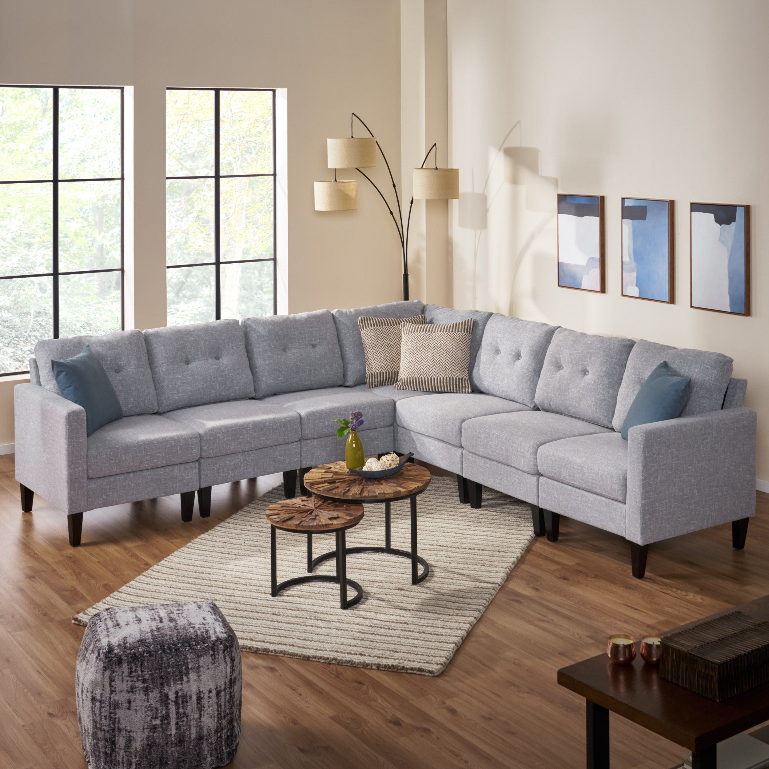 Marsh Mid Century Modern Extended Sectional Sofa Set