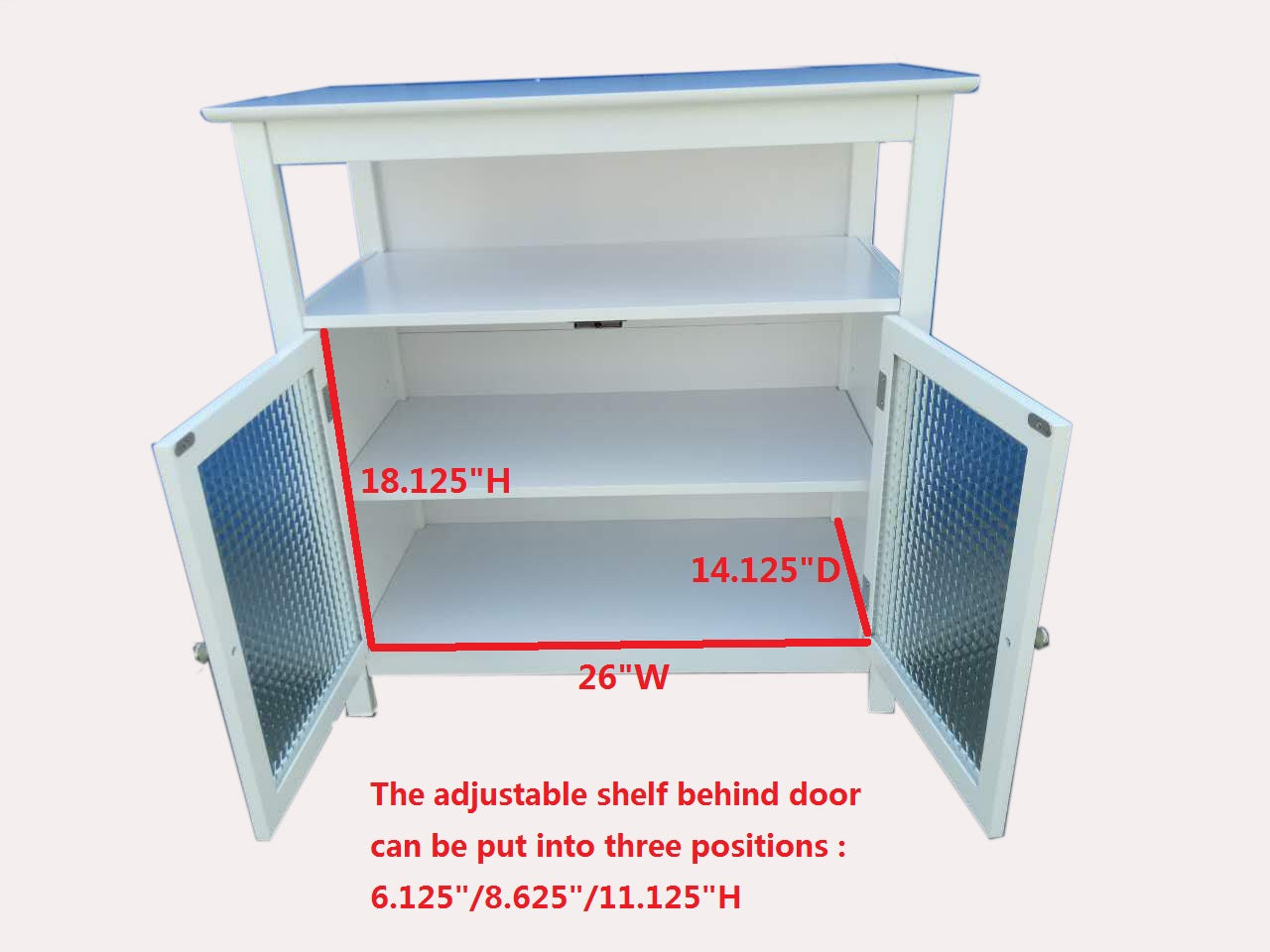 White Wood Kitchen Storage Display Buffet Cabinet With Shelf and Glass Doors