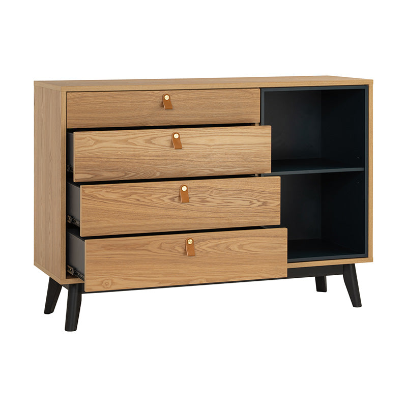 CASTOR Sideboard Buffet 125cm - Natural, Navy Blue & Black