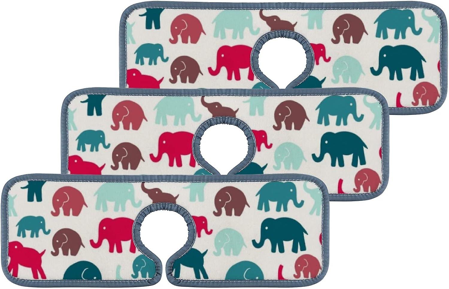 Faucet Absorbent Mat 4pcs Elephants On Wood Color Washable Counter Drying Pads