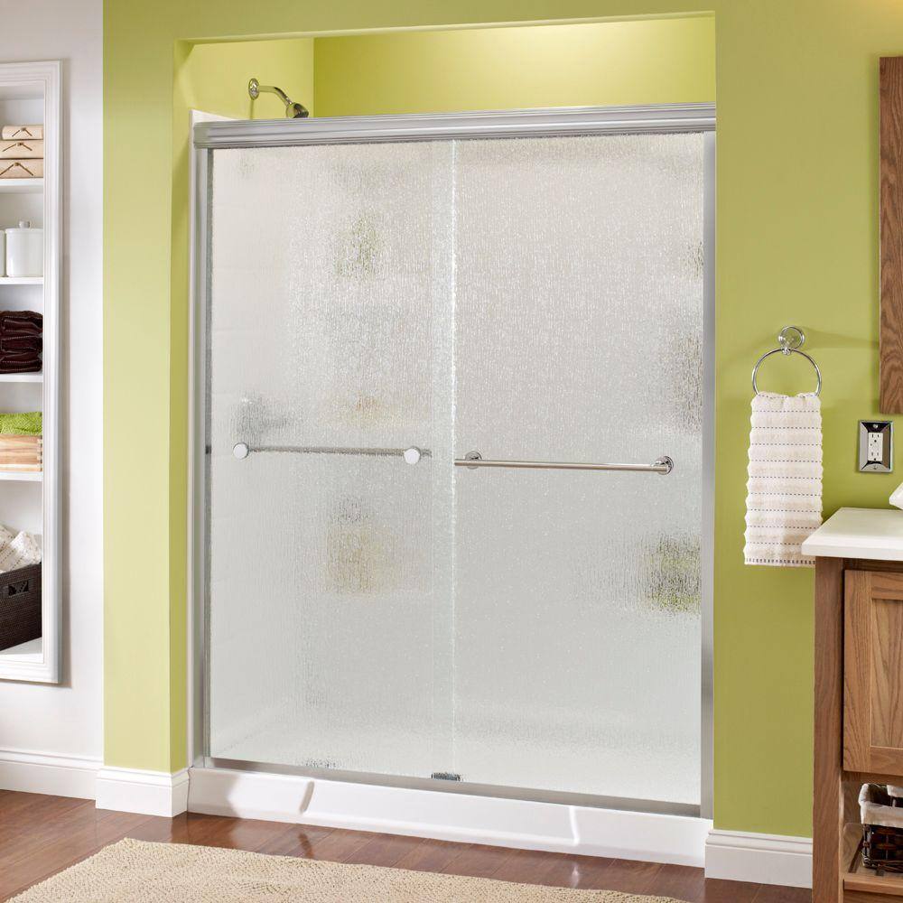 Delta Lyndall 60 in. x 70 in. Semi-Frameless Traditional Sliding Shower Door in Chrome with Rain Glass 1117970