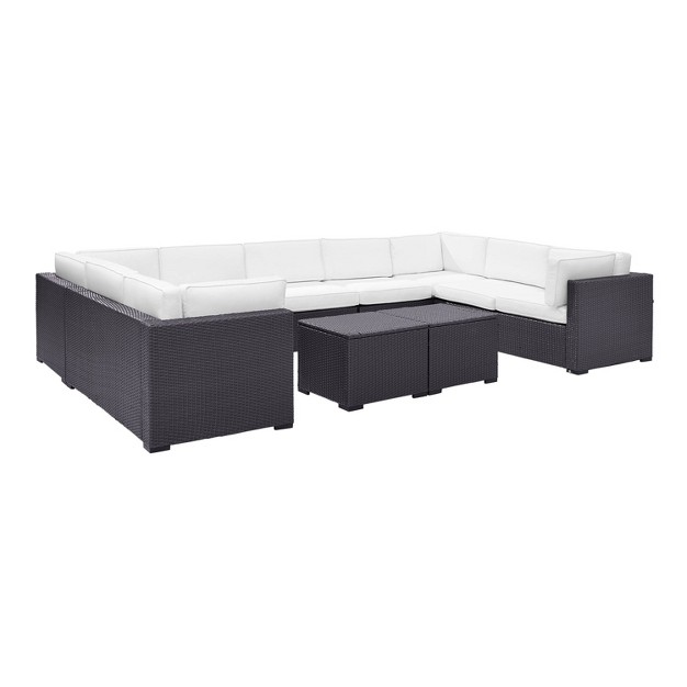 Biscayne 7pc Outdoor Wicker Sectional Set With 2 Coffee Tables amp 4 Corner Seats White Crosley