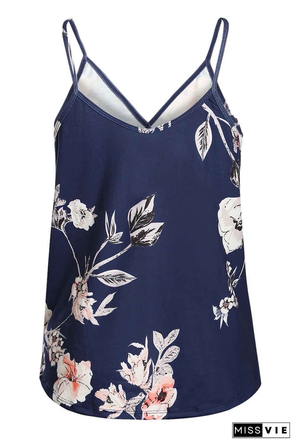 Blue Floral Print Tank Top