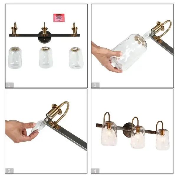 Mid-century Modern Gold 3-Light Bathroom Vanity Light Unique Glass Wall Sconces - L24