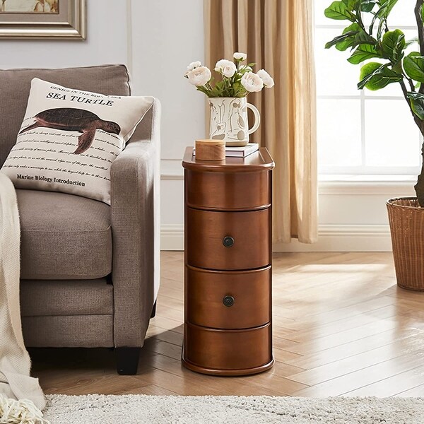 Solid Wood End Table， Two-drawer， Vintage Brown