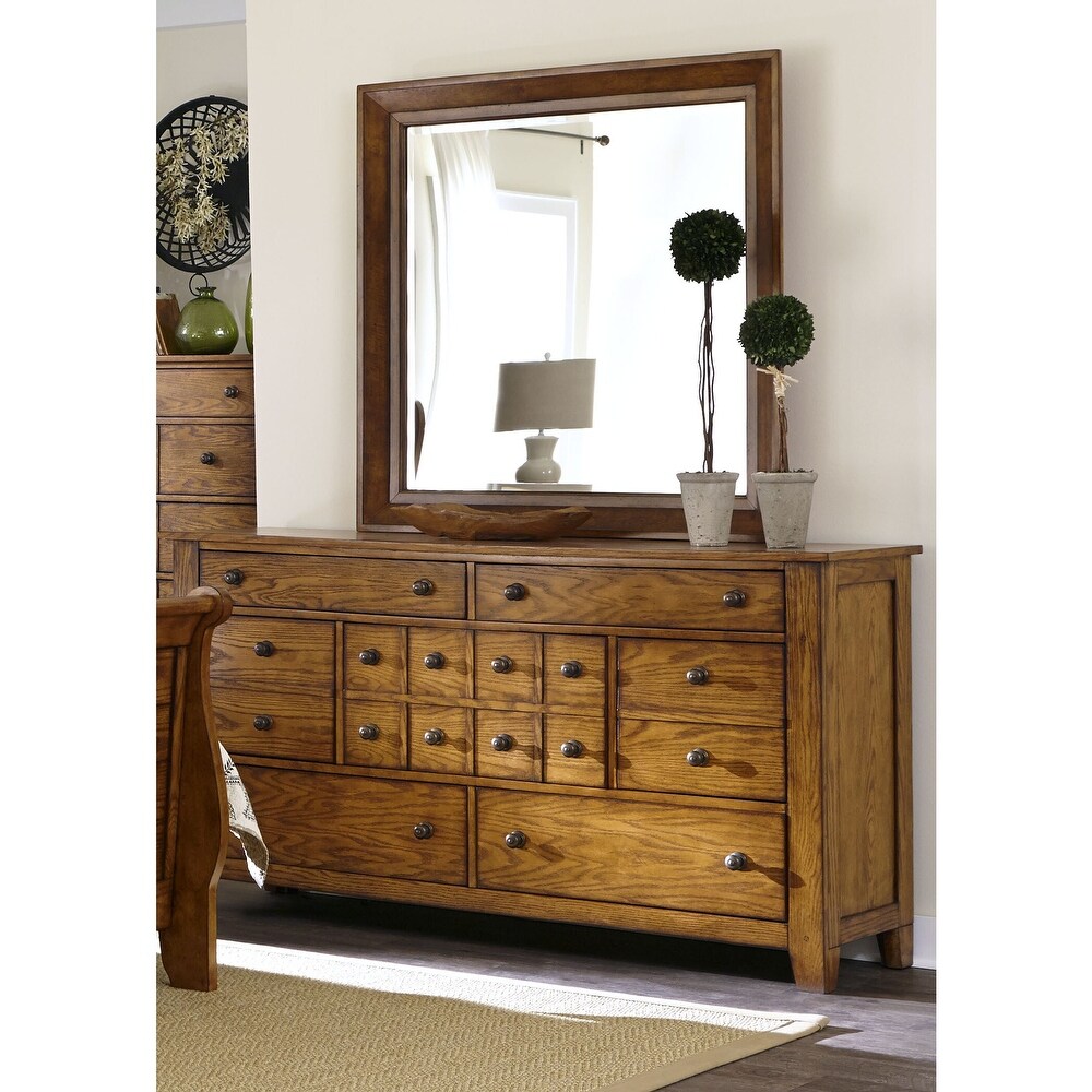 Copper Grove Epper Aged Oak 7 drawer Dresser and Mirror Set