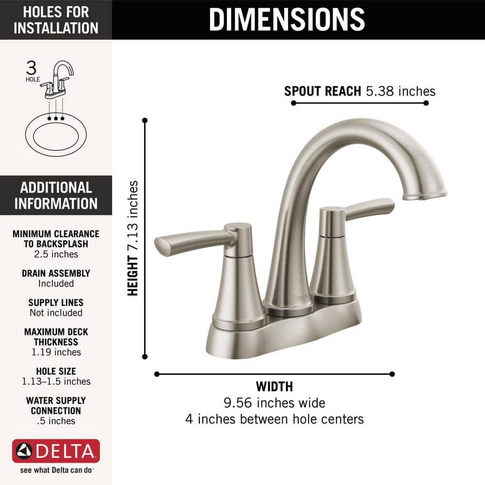 Delta Casara 4 in Centerset Double Handle Bathroom Faucet in Spotshield Brushed Nickel