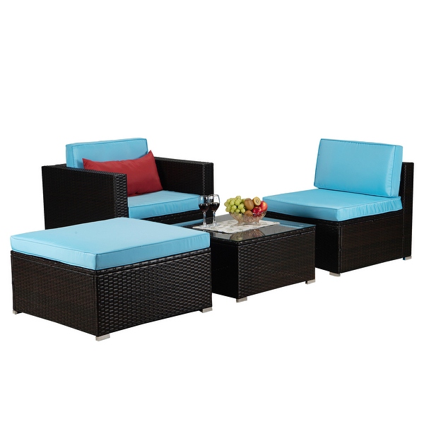 4-Piece PE Rattan Wicker Outdoor Sectional Cushioned Sofa Sets with Coffee Table and 1 Pillow - Overstock - 35972616