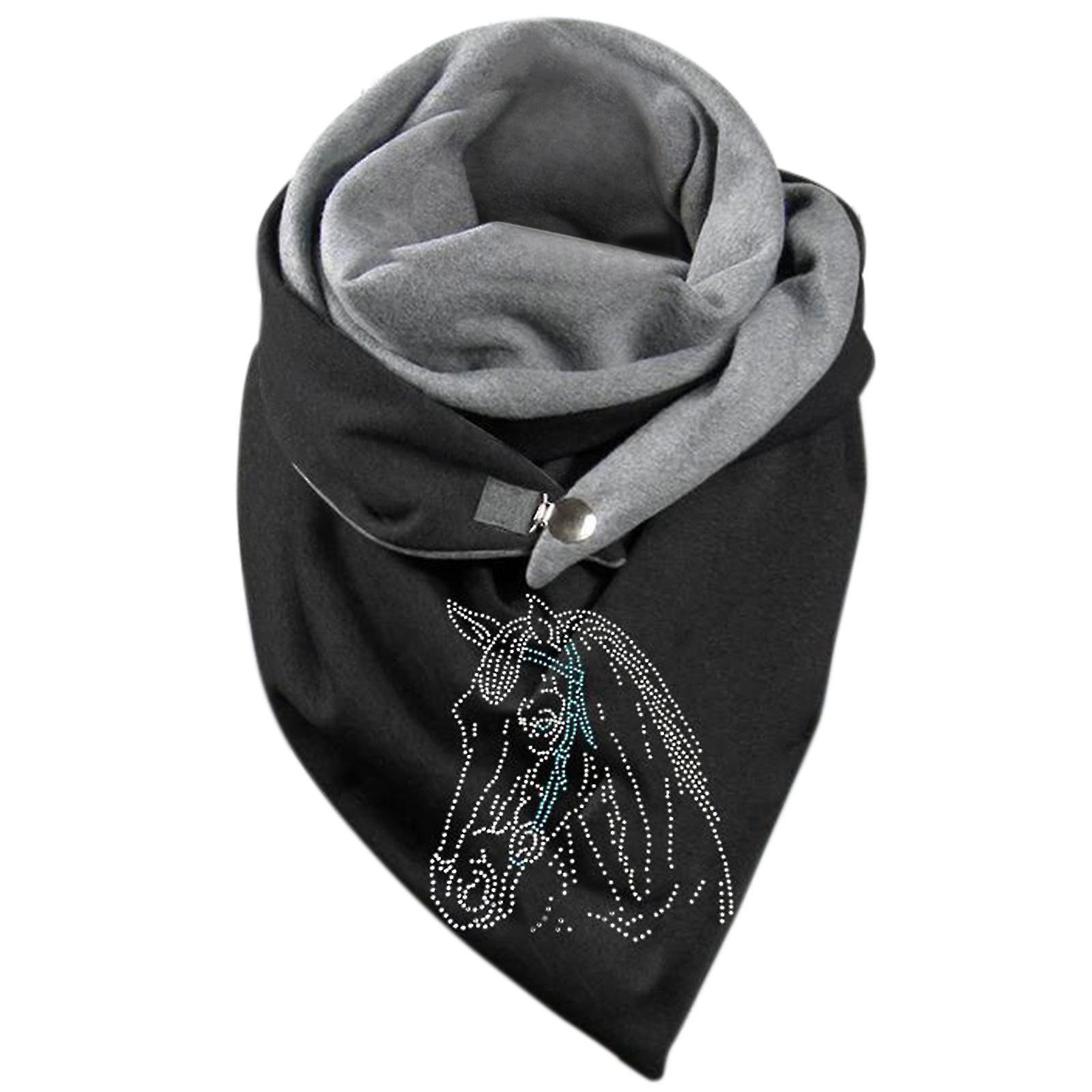 Women Cotton Print Horse Note Rose Star Warm Button Turban Scarf