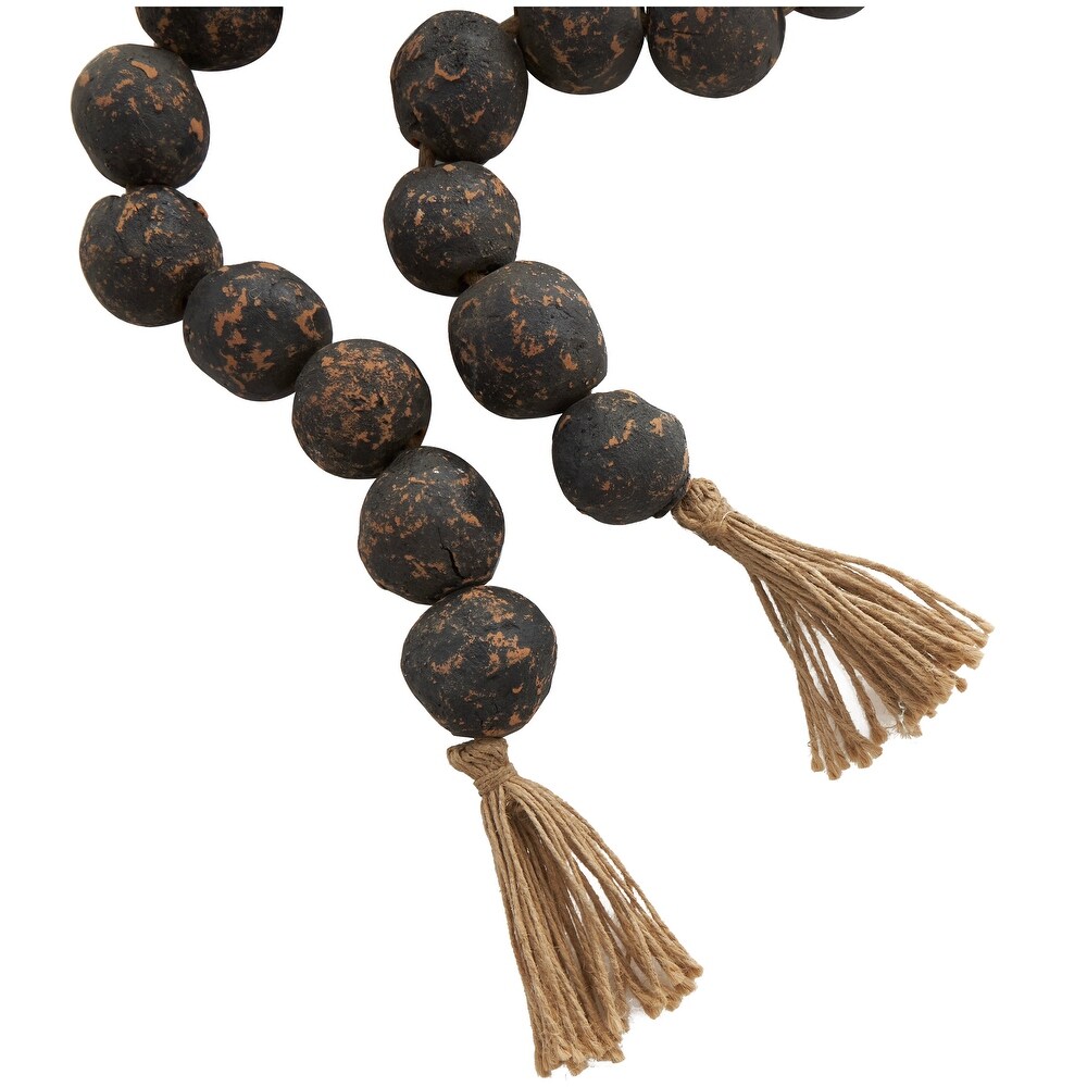 Paper Mache Handmade Round Intricately Shaped Large Distressed Beaded Garland with Tassel