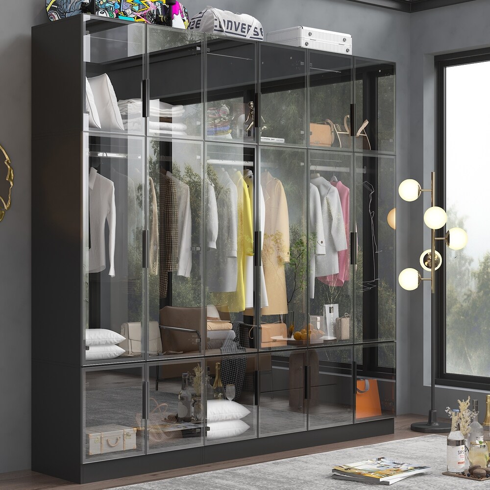 Modular Wardrobe with Elegant Glass Showcase Armoires Closet Cabinet