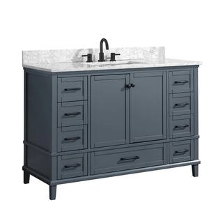 Home Decorators Collection Merryfield 49 in. W x 22 in. D x 35 in. H Freestanding Bath Vanity in Dark Blue-Gray with Carrara White Marble Top 19112-VS49-DG