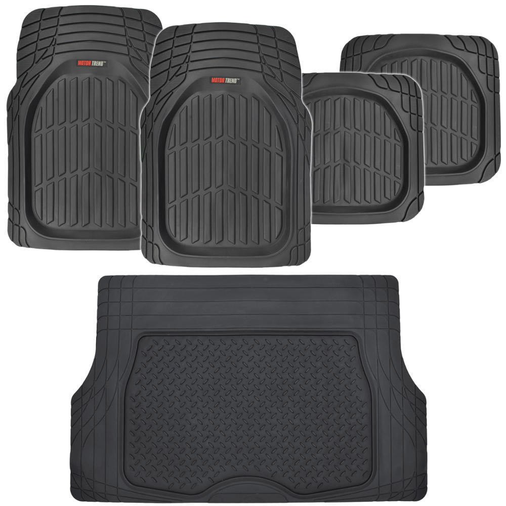 Motor Trend FlexTough Deep Dish Heavy Duty Rubber Floor Mats and Cargo Liner For Trunk All Weather (Black) - Complete Coverage Set