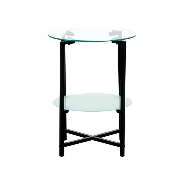 2-layer Round Tempered Glass End Table for Living Room