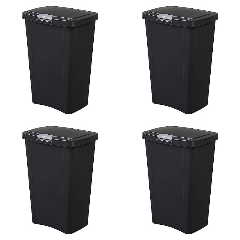 Sterilite 13 Gallon TouchTop Wastebasket with Titanium Latch， Black (4 Pack)