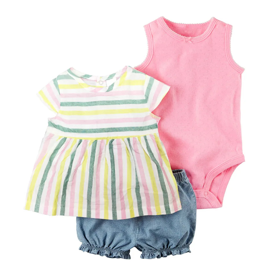 3 Pieces Newborn Infant Baby girl clothes 2023 Summer Cute Cartoon Bodysuit+Tops+Shorts Soft Cotton Bebies Kids Outfits