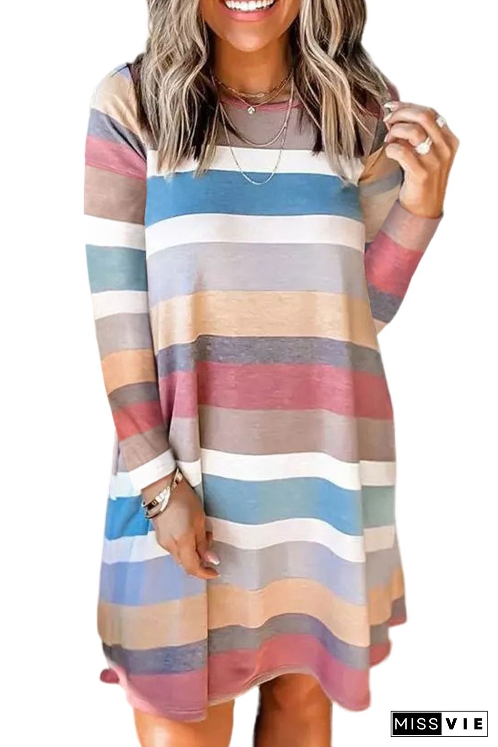 Rainbow Long Sleeve Stripes Mini Dress