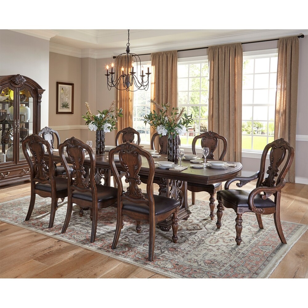 Wood Dining Table with Decorative Pediments