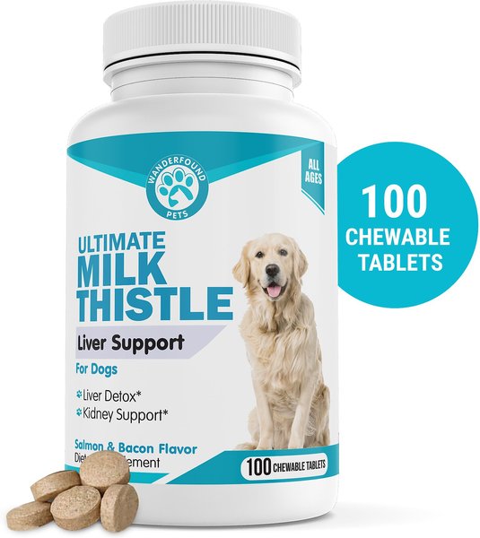 Wanderfound Pets Milk Thistle Liver Support Salmon and Bacon Flavor Dog Supplement， 100 count