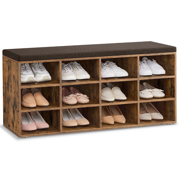 Vasagle Shoe Bench Storage Bench With Padded Seat Entryway Bench With 12 Compartments rustic Brown And Brown