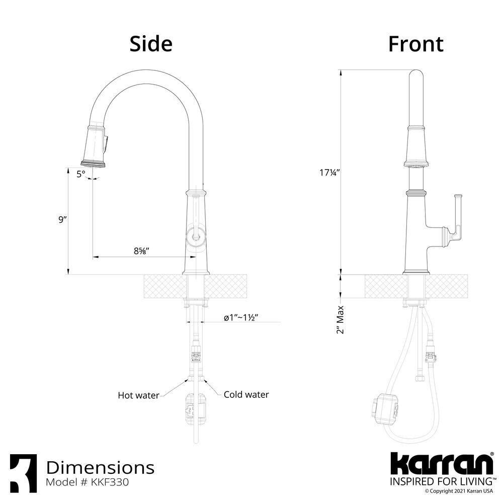 Karran QT- 710 qt. 33 in. 5050 Double Bowl Drop-In Kitchen Sink in Black with Faucet in Stainless Steel QT710BLKKF330SS