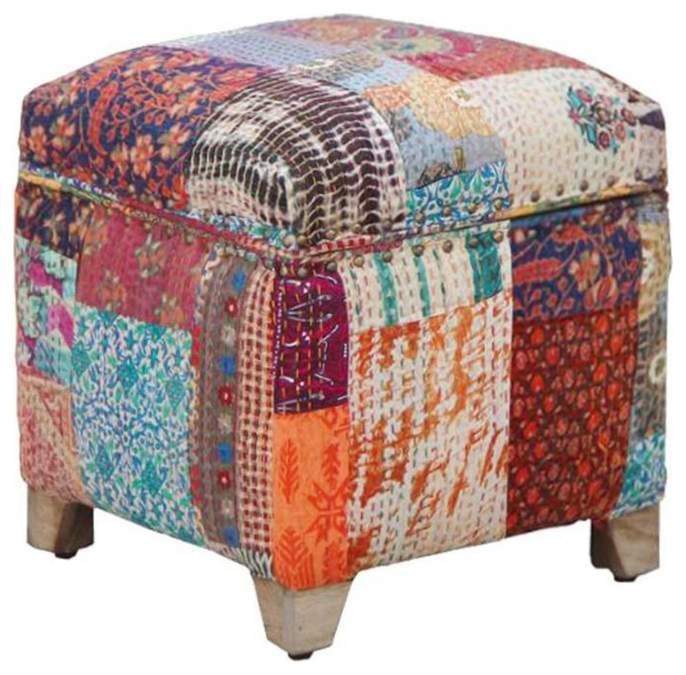 18 quotSmall Square Multicolor Boho Upholstered Storage Ottoman  Luca   Contemporary   Footstools And Ottomans   by Sideboards and Things  Houzz