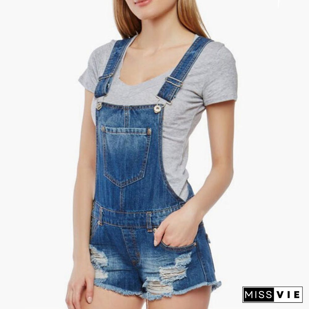 Wardrobe Basics Ripped Denim Romper Shorts Jean overalls