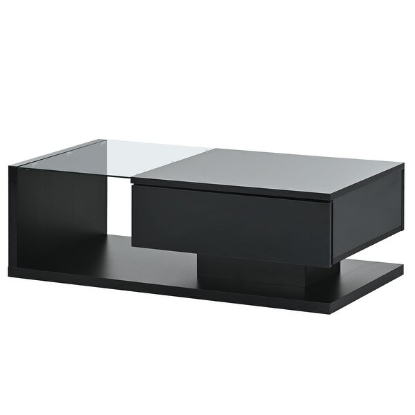 Modernist 2-Tier Coffee Table with Tempered Glass and High-Gloss UV Surface