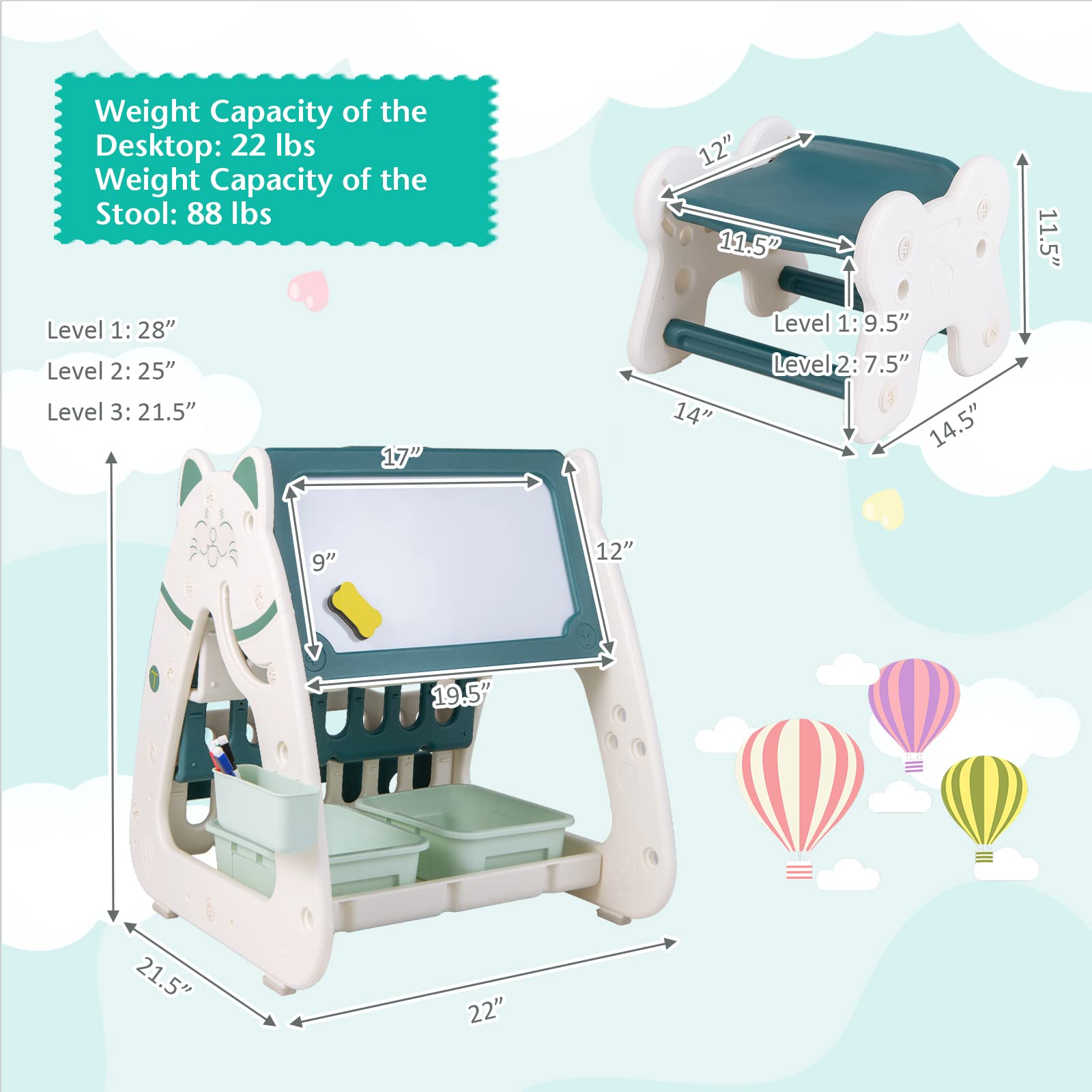 Costzon 3 in 1 Kids Art Easel, Double-Sided Magnetic Dry Erase Board