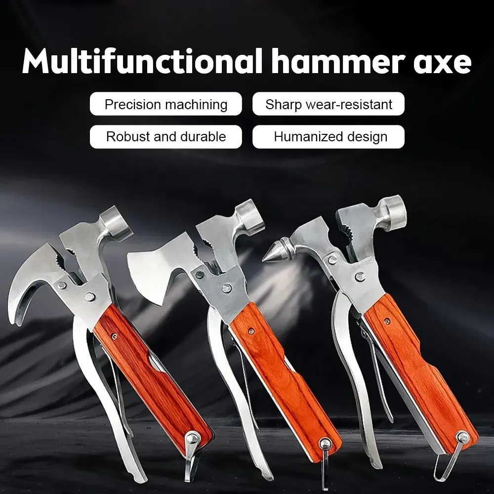 Outdoor camping hiking tourism safety hammer with lights multifunctional stainless steel hammer portable small hammer