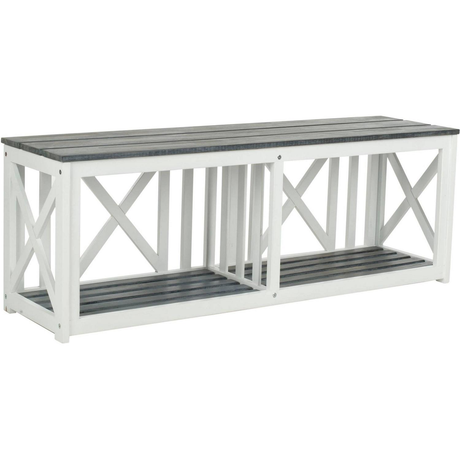 Safavieh Branco Bench， White Frame/Ash Grey Seat