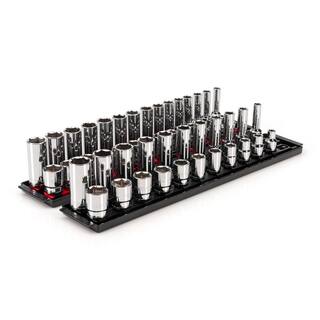 TEKTON 12 in. Drive 6-Point Socket Set with Rails (38 in.-1 in. 10 mm-24 mm) (52-Piece) SHD92213