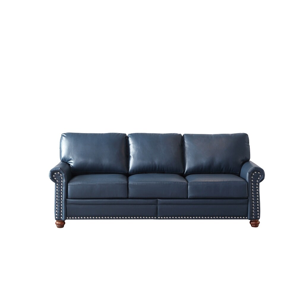 3 Seater Faux Leather Deep Seat Sofa with Storage Box  Navy Blue   3 Seater